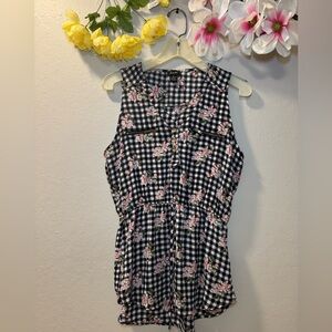 Justify Black Gingham Tank with Pink Floral Print